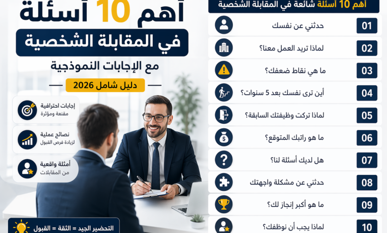 أهم 10 أسئلة في المقابلة الشخصية مع الإجابات النموذجية (دليل شامل 2026)