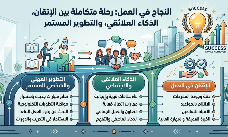 النجاح في العمل: رحلة متكاملة بين الإتقان، الذكاء العلائقي، والتطوير المستمر
