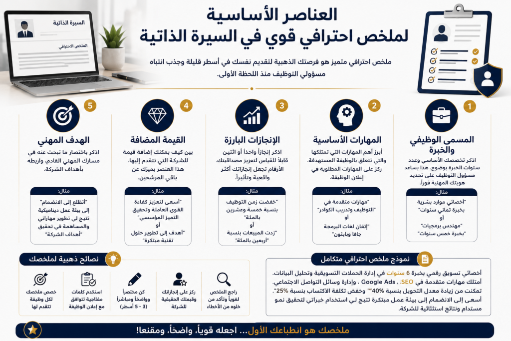 العناصر الأساسية لملخص احترافي قوي في السيرة الذاتية