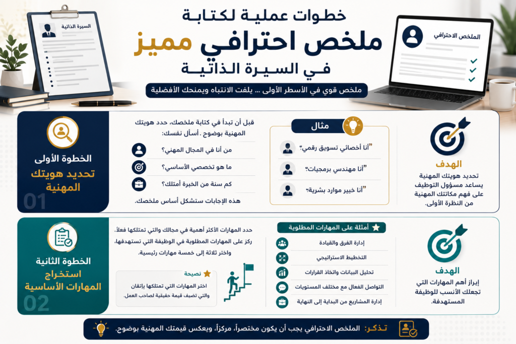 خطوات عملية لكتابة ملخص احترافي مميز في السيرة الذاتية