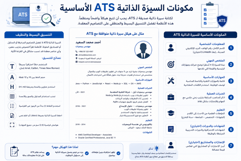 مكونات السيرة الذاتية ATS الأساسية