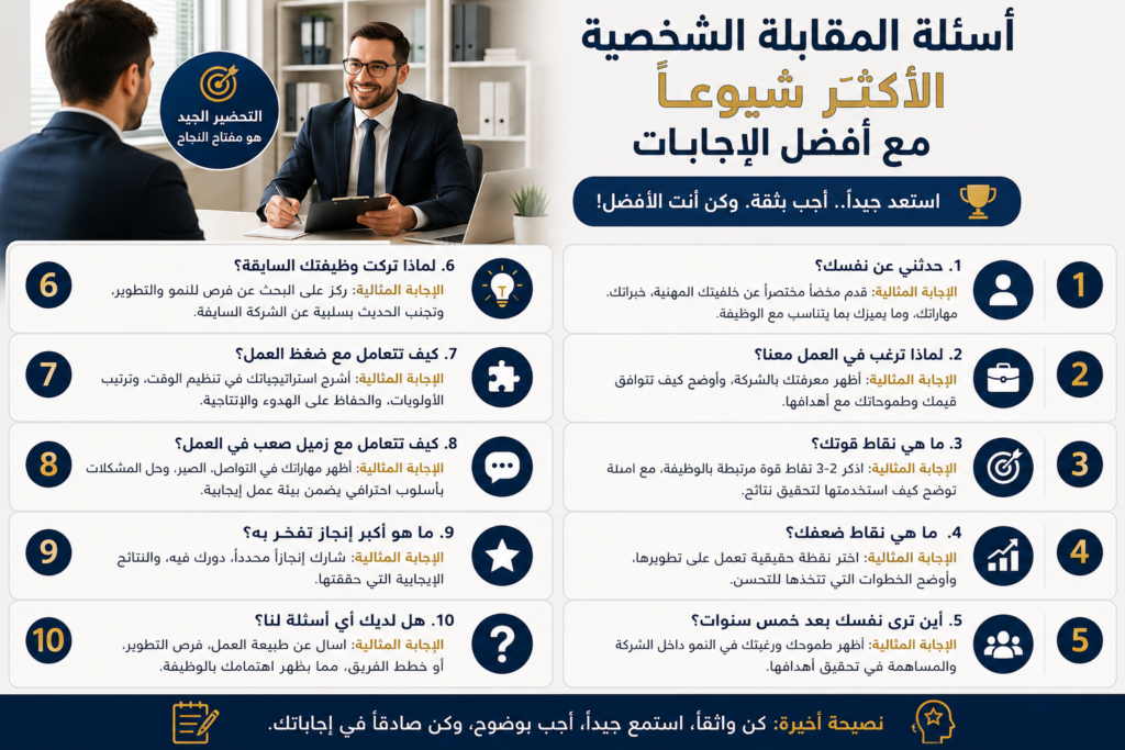 أسئلة المقابلة الشخصية الأكثر شيوعاً مع أفضل الإجابات