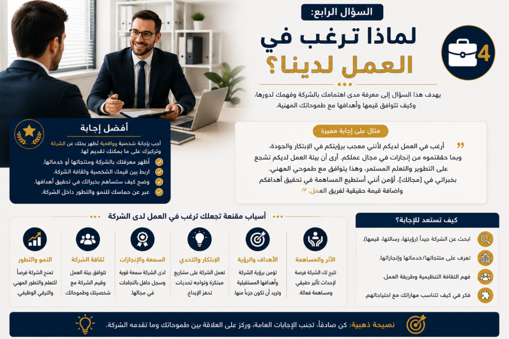 السؤال الرابع: لماذا ترغب في العمل لدينا؟