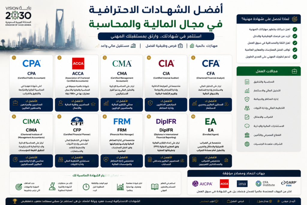أفضل الشهادات الاحترافية في مجال المالية والمحاسبة