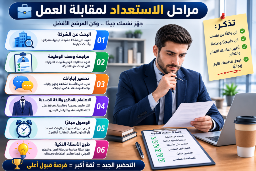 مراحل الاستعداد لمقابلة العمل