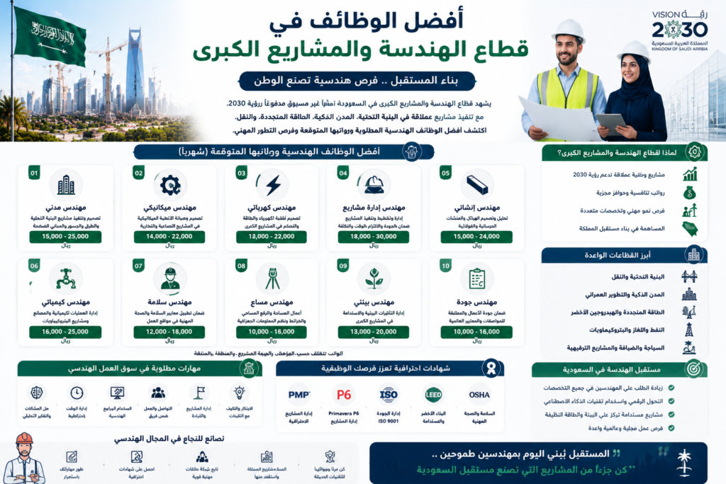 أفضل الوظائف في قطاع الهندسة والمشاريع الكبرى