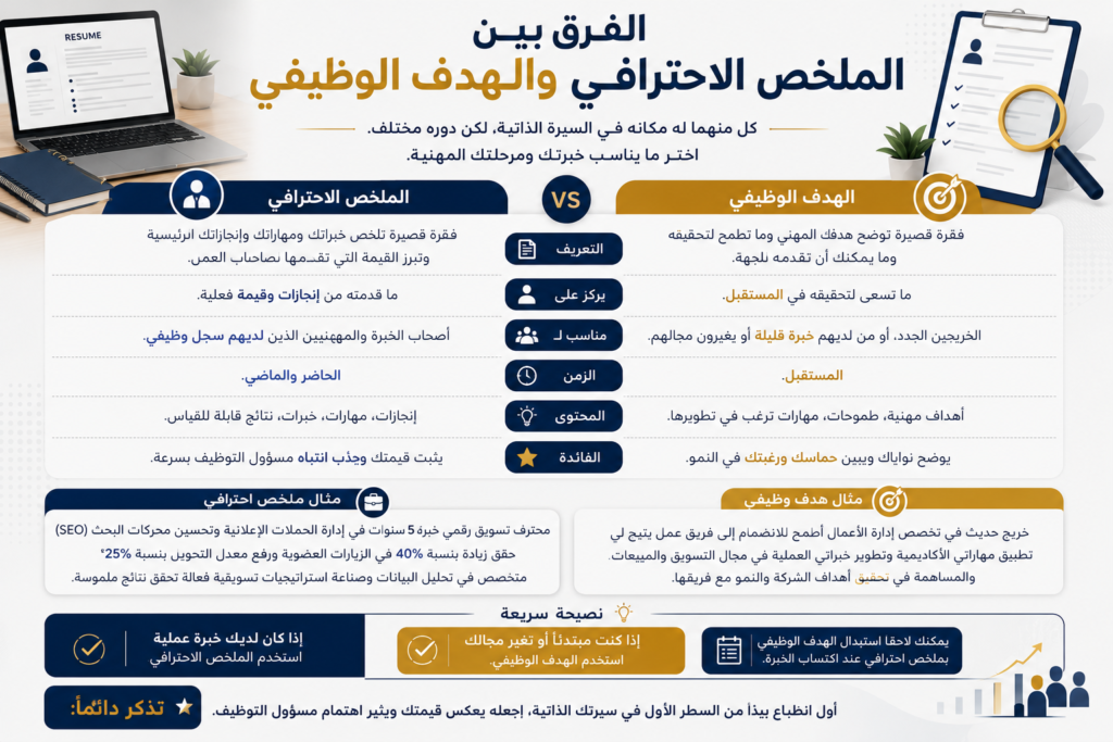 الفرق بين الملخص الاحترافي والهدف الوظيفي